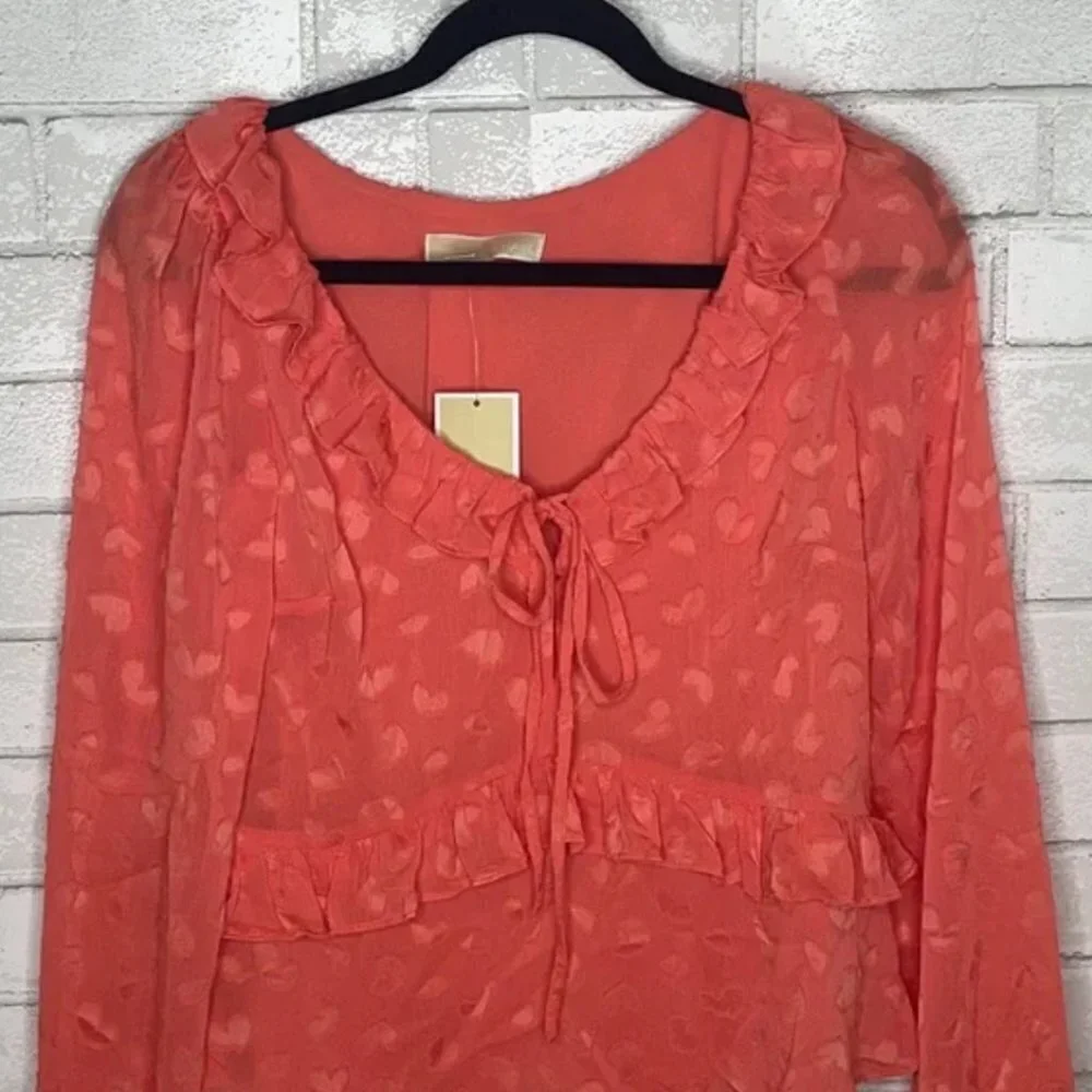 NWT Michael Kors Printed Ruffle Top - Picture 4 of 13